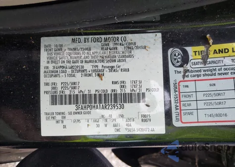 2010 Ford Fusion Se z USA, uszkodzony, nr VIN 3FAHP0HA1AR239530